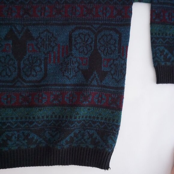 Vintage Vogue Green Patterned Winter Knit Sweater Cabincore Old Money L - Picture 5 of 9